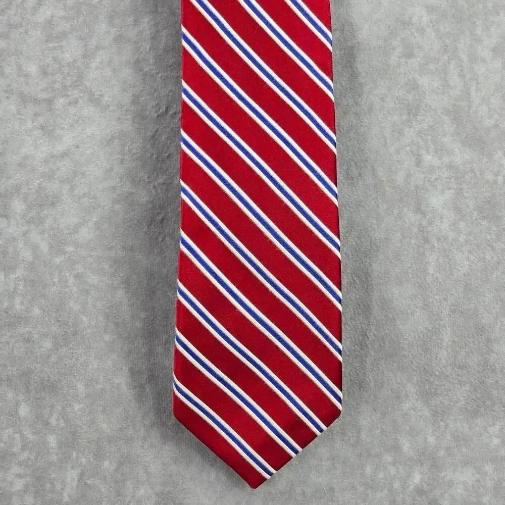 Eagle Red Blue White Stripe Repp 100% Silk‎ Men's Neck Tie NWOT